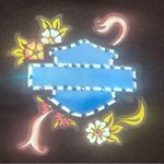 Harley Davidson Vintage  Women's Rhinestone Polo Shirt Flower Sword Large Black Photo 1