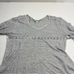 Sundance  Black‎ White Stripe Long Sleeve Linen Top Medium Crochet Neckline *FLAW Photo 5