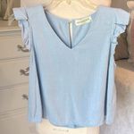 The Pants Store Dusty Light  Blue Linen Ruffle Cap Sleeve Photo 0