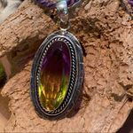 Handmade Bi-Color Tourmaline pendant on purple silk cord Photo 4