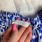 Lush Clothing LUSH Patterened 1/2 Sleeve Rolled V Neck Top Blue White Small Blouse Office Work Photo 2