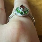 Natural Red Garnet Chrome Diopside Sterling Silver Halo Ring Size 10 Green Photo 1