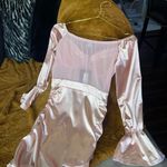 Pretty Little Thing  Dusty Pink Bardot Satin Mesh Insert Ruched Bodycon Mini Dress Photo 9