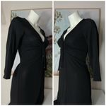 London Times Black Ruched Sheath Plunge V-Neck LBD Midi Dress Size 6 Photo 4