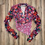 ZARA Floral Wrap Long Sleeve Shoulder Pad Top Photo 7