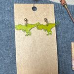 Jewelry Set! Dinosaur Earrings and Fossilized Coral Pendant Necklace Green Photo 1