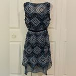 AB Studio  Blue Print Sleeveless Belted Defined Waist Knee Length Dress M Photo 5