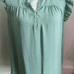 Loft • Mint Green Ruffled Sleeveless Blouse with Gold Buttons Photo 0