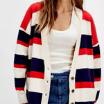 Free People  League Of Her Own Cardigan Sweater Americana Stripes Preppy Large Photo 0
