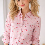 Anthropologie Odille Mouse & Cheese Novelty Print Button Down Shirt Pink Size 4 Photo 0