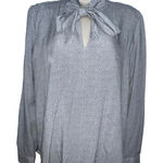 Loft Polka Dot Neck Tie Blouse Top Small Long Sleeve Gray White Bow Work New Photo 0