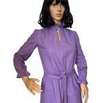 Vintage OOAK Purple cotton mini dress high ruffled keyhole collar belt small Photo 6
