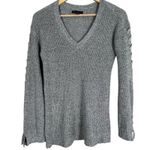 American Eagle Sweater Womens XXS Gray Lace Sleeve V-Neck Pullover Soft Girl Photo 1