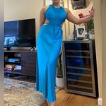 Alexis Lune Gown Womens Large L Blue Sleeveless Cutout A-Line Maxi Satin Photo 4