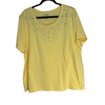 Coral Bay Woman Yellow Embellished Short Sleeve Top Plus Size 1X Casual Sparkle Photo 1
