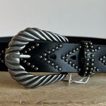 MW Black Genuine Leather Silver Studded Chunky Buckle Belt Size Small NEW Photo 2