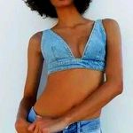 Nichole Lynel Influencer Blue Denim Bralette Medium Festival Rave Photo 8