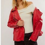 Free People NWT  Jealousy Leather Moto Jacket in Flame Photo 3