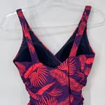 Boden One Piece Swimsuit Ruched Tropical Palm Leaf Print Purple Red US 8 Photo 3