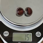 Unique Vintage  STERLING Signed Red Tiger Eye Large Cabochon Clip-On Earrings 15g Photo 7