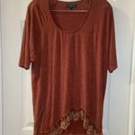 POL Orange Scoop Neck Short Sleeve Lace Hem Blouse S Photo 0