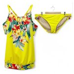 Cacique NWT SWIM by Yellow Floral Blouson Tankini & Bikini Bottom Set Size 14/16 Photo 0