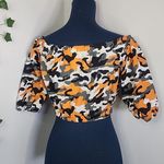 36.5 36 Point 5 Off Shoulder Orange Camouflage Crop Top Photo 5