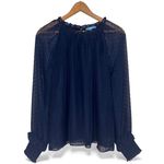 Draper James Navy Swiss Dot Sheer Ruffle Neck Long Sleeve Blouse Top Womens S Photo 1