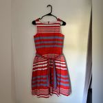 L.L.Bean  Signature Coral/Red & Blue Striped Dress with Belt sz 4 Photo 3