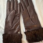Diane Von Furstenberg  Elegant Brown Leather Gloves with Fur Trim Size 7 Photo 0