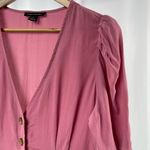 Something Navy Button Pleated Short Sleeve Flared Mini Dress In Dusty Pink Small Photo 3