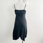 Vintage 90s Black Y2K 100% Silk Asymmetrical Hem Slip Midi Dress Size 10 Photo 7