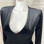 Good American All Day Ribbed Velvet Deep V Neck Bodysuit Black 4 XL Photo 6