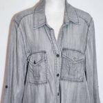 Philosophy  Distressed Gray Chambray Shirt Dress Size XL Gray Mini Shirt Dress Photo 2