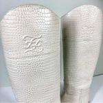 Fendi Karligraphy Logo Croc Embossed Riding Boots 37 White NEW Photo 3