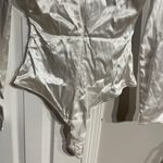 ZARA NWT Satin Bodysuit Long sleeve ruched draped fit bodice shiny Sz M white Photo 7