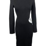 ZARA NEW Black Cutout Waist Gold Chain Long Sleeve Midi Sweater Bodycon Dress L Photo 3