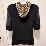 Joseph Ribkoff Black Leopard SS Hoodie Knit Top Jacket Sz 10 Sheer Sleeve Dressy Photo 3