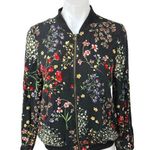 Cynthia Rowley Black Multicolor Floral Print Zip Up Bomber Coat Jacket Size S Photo 0