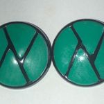 Vintage Black & Green Funky Round Retro Boho Pierced Earrings Photo 0