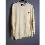 Aelfric Eden  White Heart Embroidered Distressed Crew Neck Sweater M NWT Photo 1