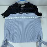 ZARA  Blue and White Striped Navy Lace Tie Front Blouse Size Medium EUC Photo 4