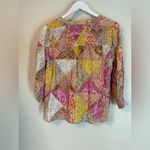 Rose + Olive Women Patchwork Tunic Blouse Small Pink Yellow Blue EUC  Photo 2