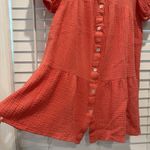 FRNCH Short Sleeve Tiered Mini Dress 100% Cotton Crinkle Beachy CORAL PINK Sz M Photo 4