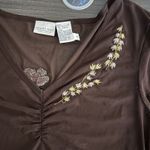 Newport News Vintage 90s Y2K Dainty Fairy Mesh Top Brown Embroidered Flowers Long Sleeve M*** Photo 3