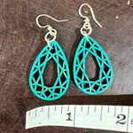 Teal Geometric Teardrop Dangle Earrings Silver Tone Hook Fashion Jewelry Modern Blue Photo 4