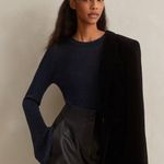 ME+EM Women's L Metallic Sparkle Navy Blue Long Sleeve Ribbed Knit Top Sweater Size L Photo 3