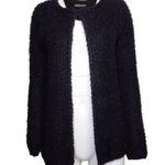 Adrianna Papell  Fuzzy Cardigan Sweater Black Open Front Boucle Knit Medium M Photo 0