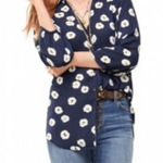 CAbi  5705 white poppies navy flowy button down XXS oversized shirt Photo 0