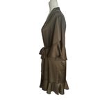 Birdy Grey KENNY RUFFLE SHINY SATIN OLIVE GREEN WRAP AROUND ROBE M L Photo 5